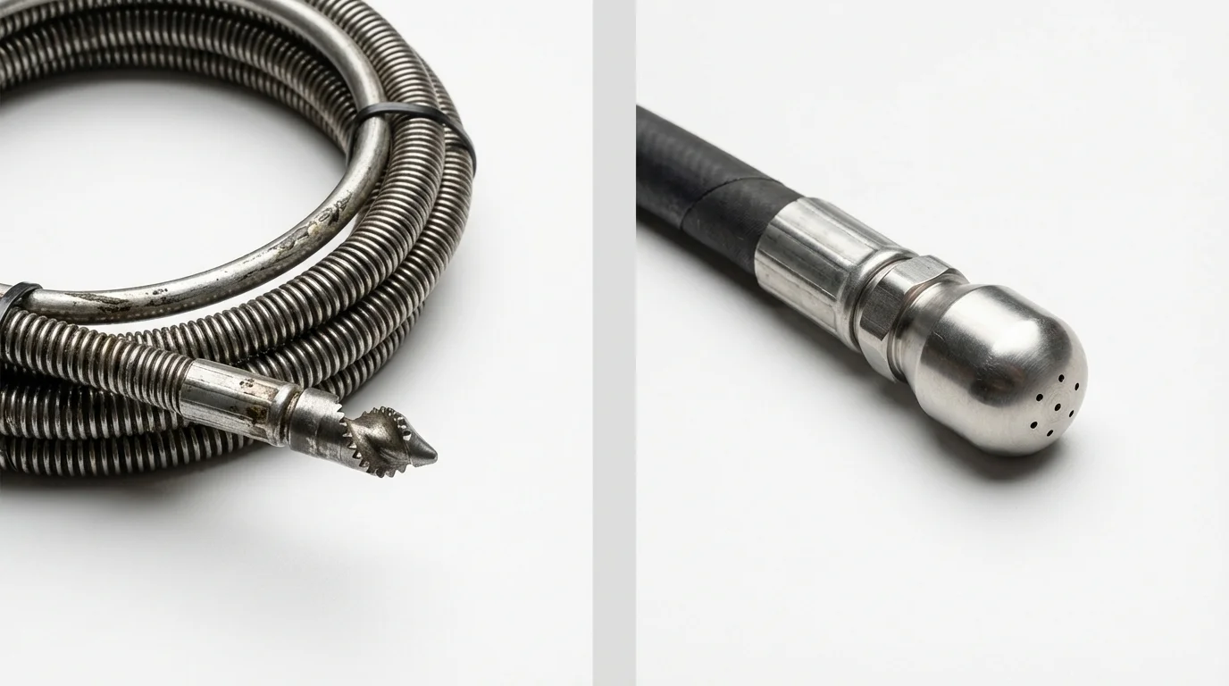 Drain snake cable and hydro jetting nozzle used for drain cleaning in Dimmitt, TX