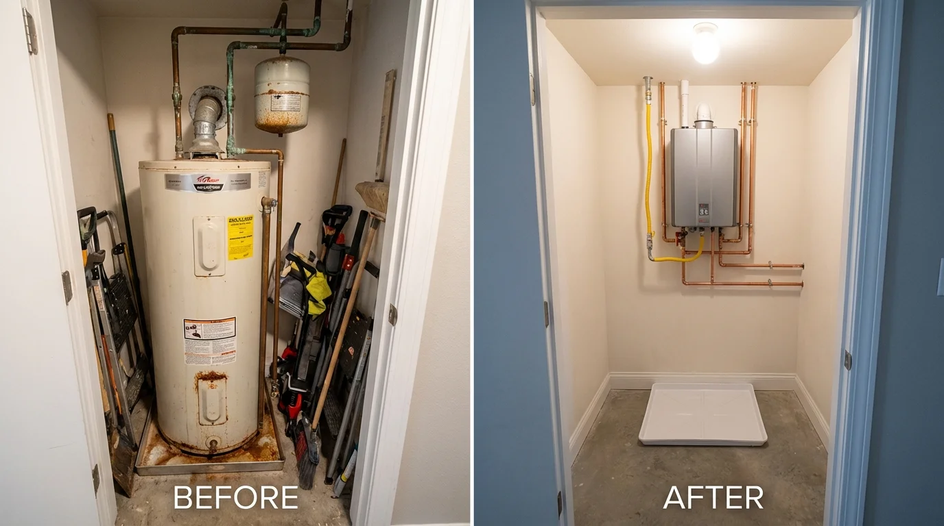 Tank water heater versus wall-mounted tankless unit comparison for Dimmitt, TX homeowners