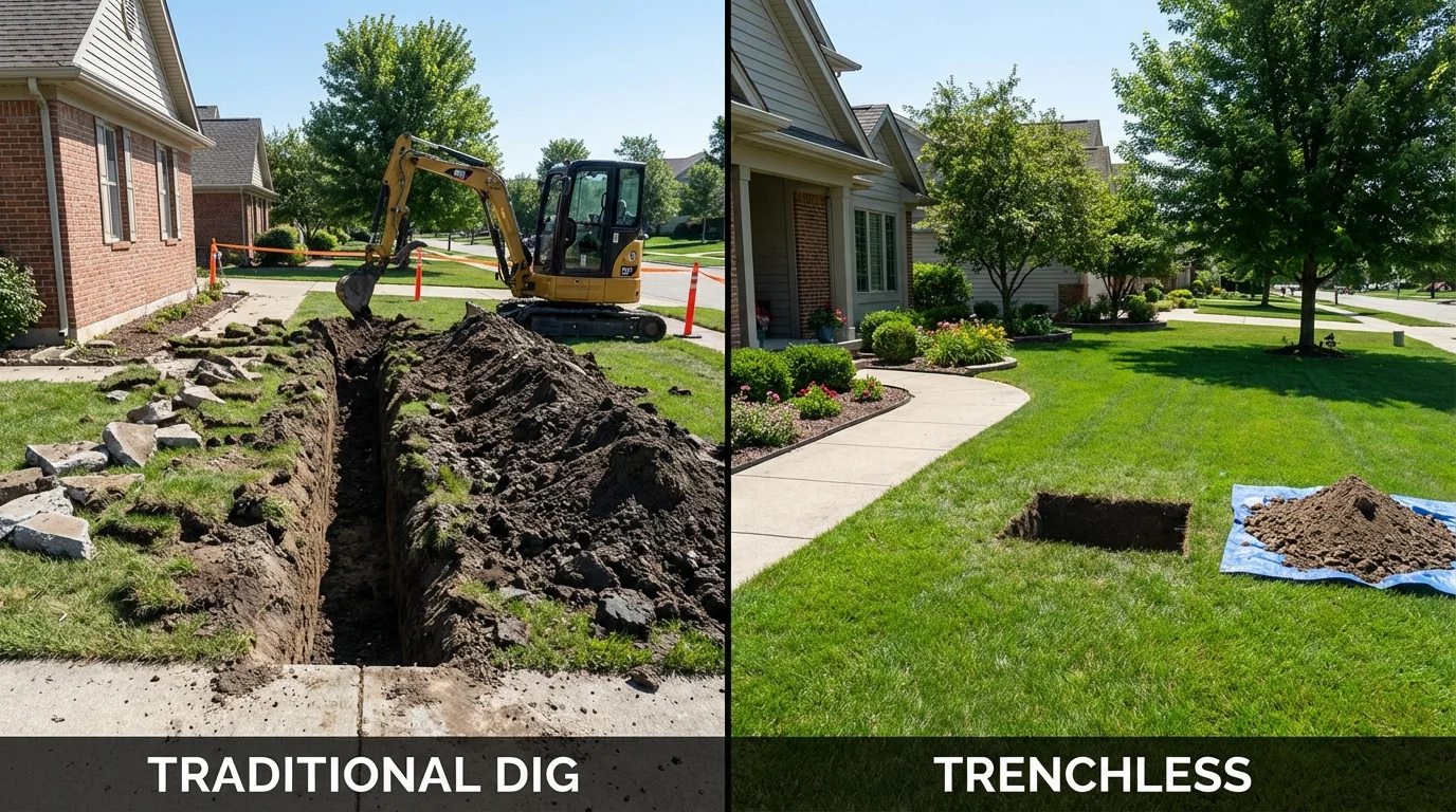 Trenchless sewer repair with minimal yard damage versus traditional excavation in Dimmitt, TX